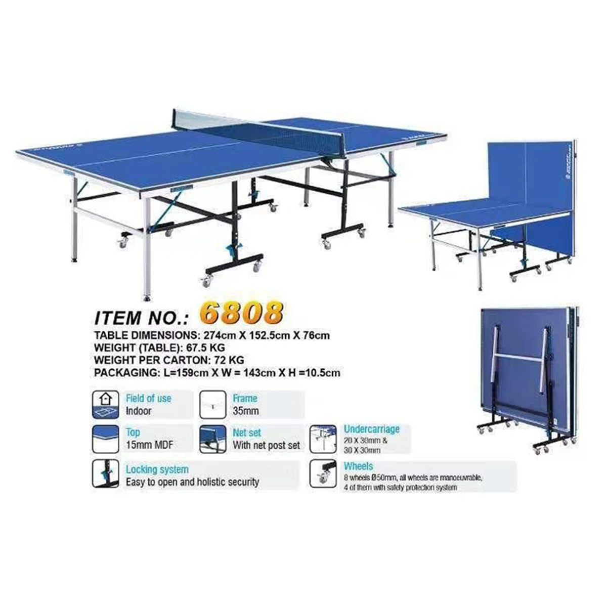 Giant Dragon 6808 Foldable movable Table Tennis Board